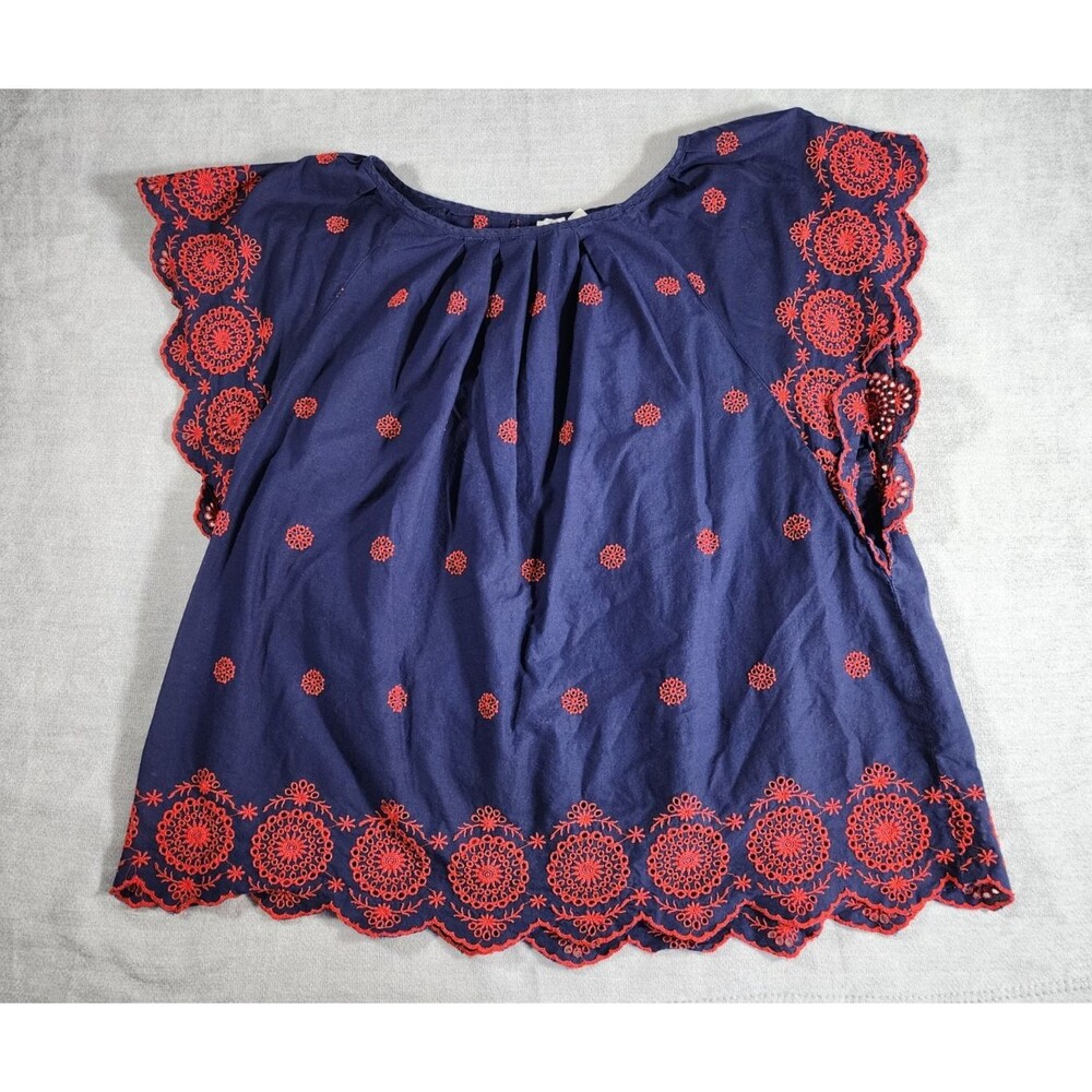 GAP Women's XL Navy Embroidered Eyelet Flutter Sleeve Blouse Top Uniform